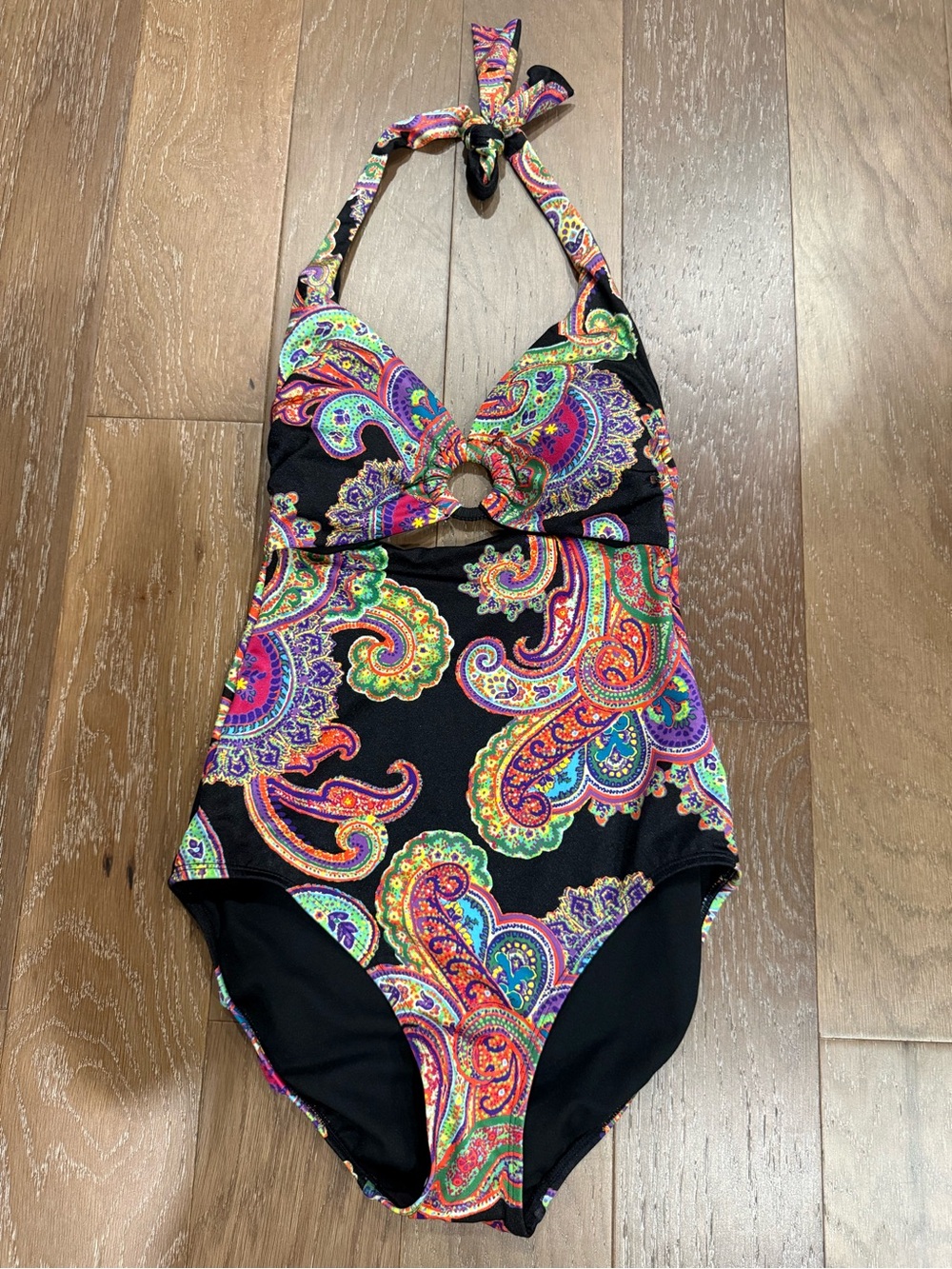 Ralph Lauren Black Halter Paisley One-Piece Swimsuit